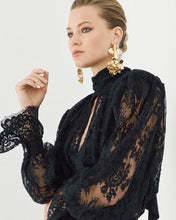 Load image into Gallery viewer, ACCESS - Lace Blouse with Tie Neck - Black