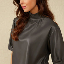 Load image into Gallery viewer, YAYA - Faux Leather Top ~ Pinstripe Grey