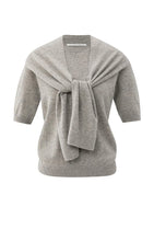 Load image into Gallery viewer, YAYA - Short Sleeve Sweater with Fixed Scarf - Brownish Grey