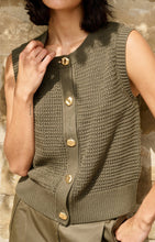 Load image into Gallery viewer, YEST - Sleeveless Textured Cardigan - Army Green