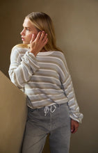 Load image into Gallery viewer, YAYA - Striped Sweater with Drawstring - Vapor Blue Grey Dessin