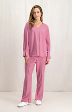 Load image into Gallery viewer, YAYA - V Neck Pleated Top - Morning Glory Pink Melange