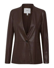 Load image into Gallery viewer, ICHI Costo Faux Leather Single Breasted Blazer ~ Bracken