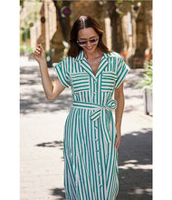 Load image into Gallery viewer, Brave+True - Portia Dress - Jade Stripe
