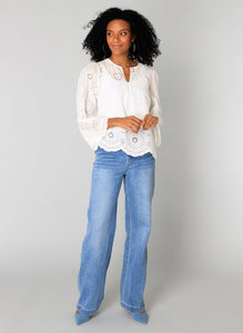 YEST - Sapna Broderie Anglaise Top - White
