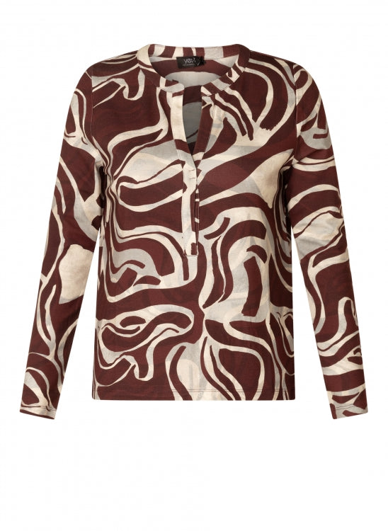 YEST - Raissa Top - Dark Bordeaux Print