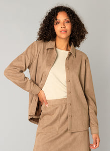 YEST - Clemence Faux Suede Shirt - Soft Taupe