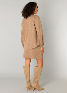 YEST - Clemence Faux Suede Shirt - Soft Taupe