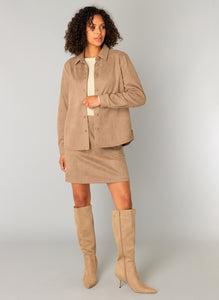 YEST - Clemence Faux Suede Shirt - Soft Taupe