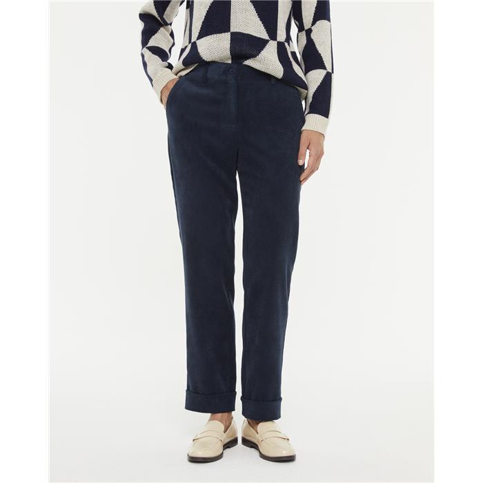 PAZ TORRAS - Straight Leg Corduroy Pants - Navy