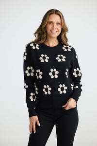 Brave & True - Flower Sweater - Black