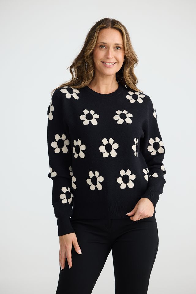 Brave & True - Flower Sweater - Black