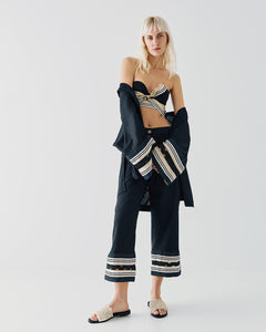 ACCESS - Cropped Trimmed Hem Pants - Black