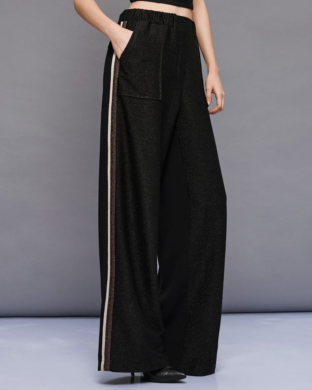 ACCESS - Lurex Pants with Side Stripe - Black