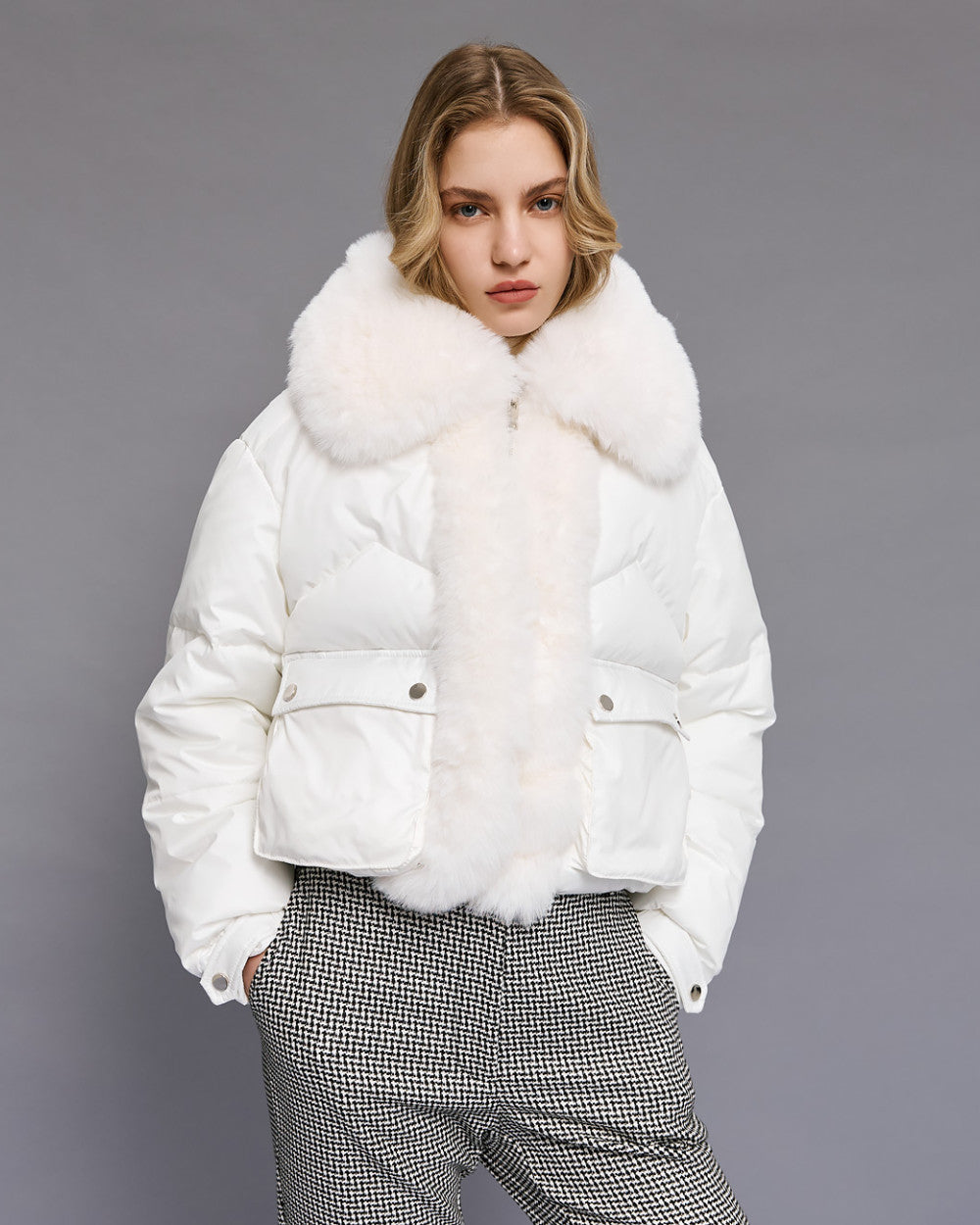 ACCESS - Puffa Jacket with Faux Fur - White