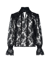Load image into Gallery viewer, ACCESS - Lace Blouse with Tie Neck - Black
