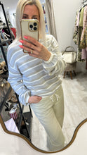 Load image into Gallery viewer, YAYA - Striped Sweater with Drawstring - Vapor Blue Grey Dessin

