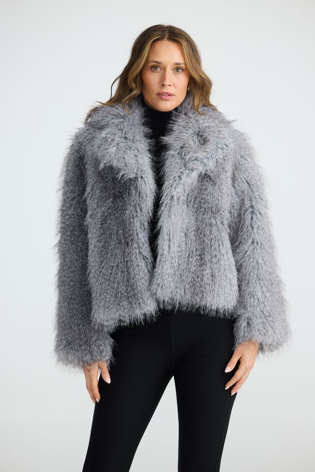 Brave & True - Bertoli Faux Fur Jacket - Grey Speckle