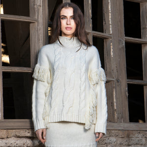 AGGEL - Chunky Fringed Sweater - Ivory