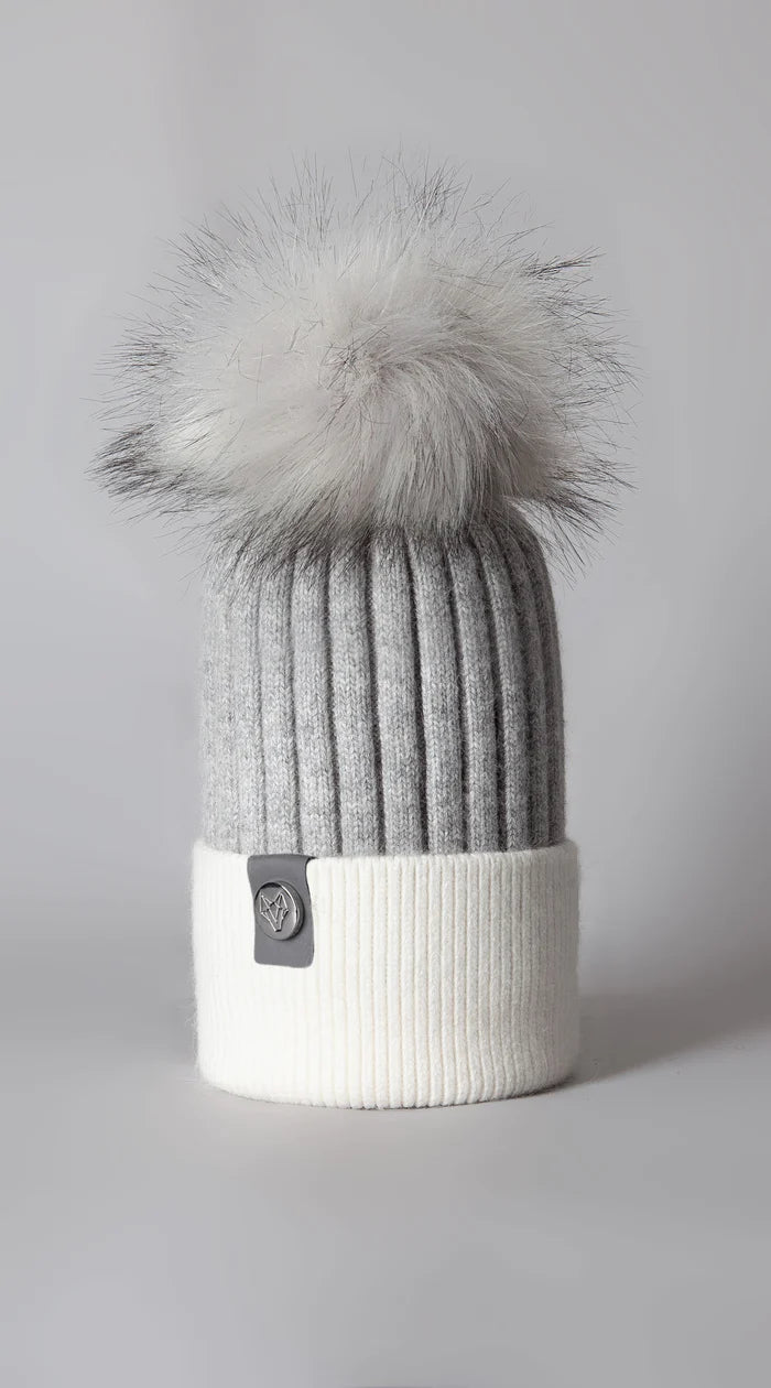 Luxy ~ Harley Faux Fur Pom Pom Hat - Grey/Winter White