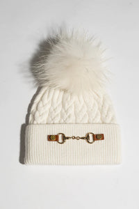 Luxy - Burley Faux Fur Pom Pom Hat - Ecru