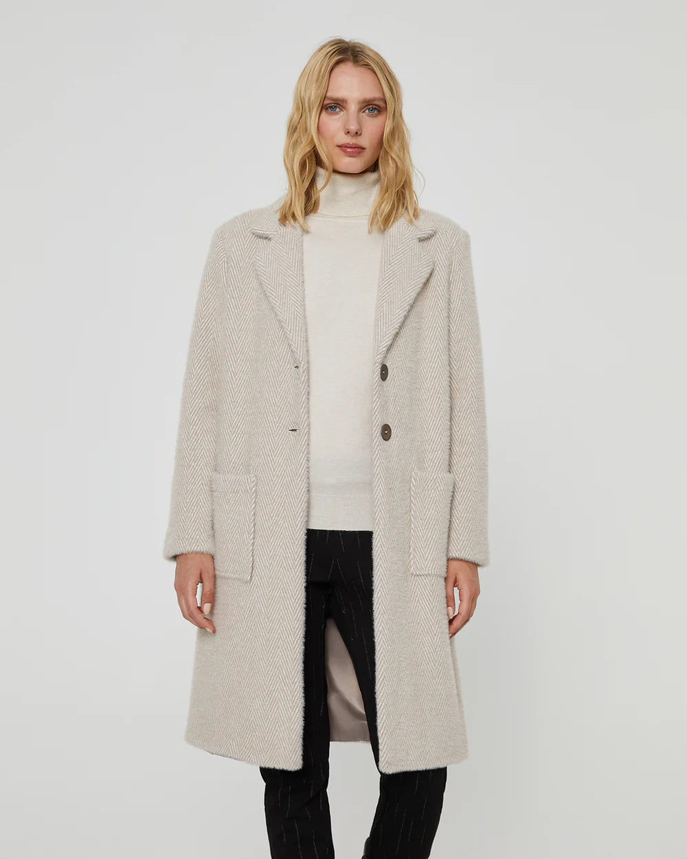 Paz Torras - Herringbone Coat - Beige