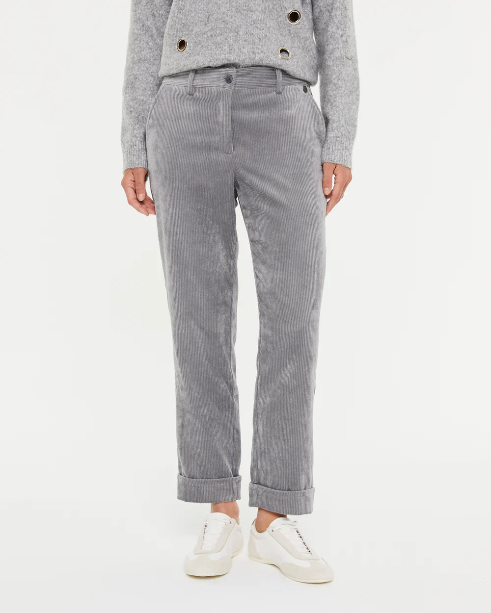 PAZ TORRAS - Straight Leg Corduroy Pants - Grey