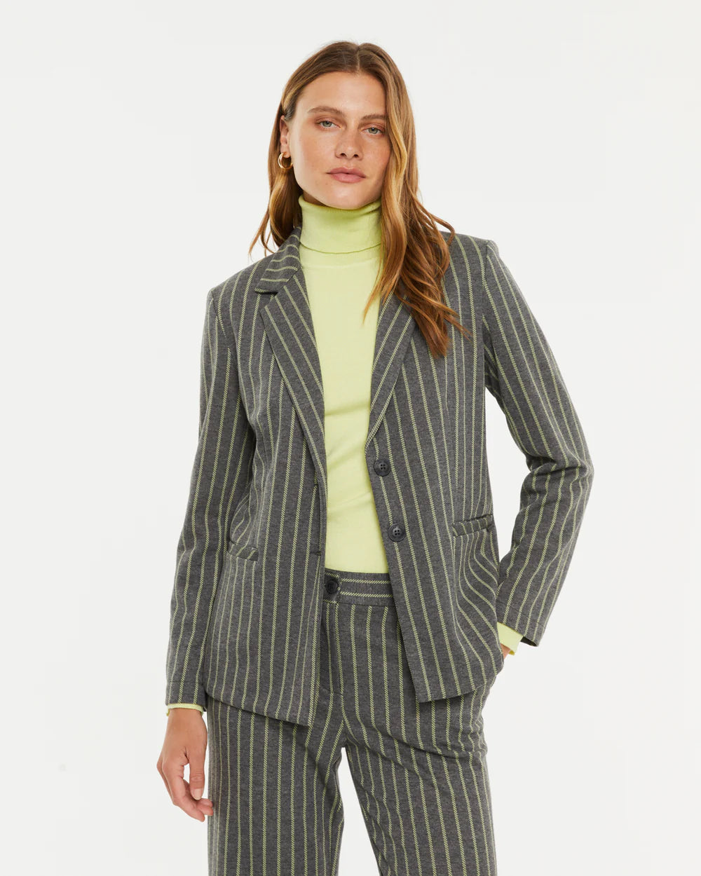 PAZ TORRAS - Pinstripe Blazer - Grey/Amarillo
