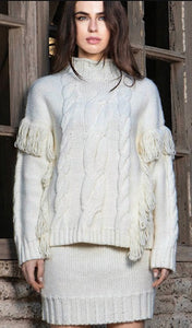 AGGEL - Chunky Fringed Sweater - Ivory