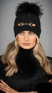 Luxy - Burley Faux Fur Pom Pom Hat - Black