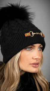 Luxy - Burley Faux Fur Pom Pom Hat - Black