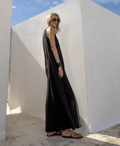 Aggel - Linen Blend Maxi Dress - Black