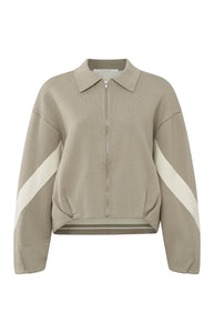 YAYA - Stripe Sleeve Knitted Jacket  - Aluminium Beige