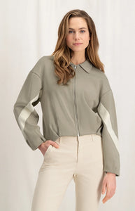 YAYA - Stripe Sleeve Knitted Jacket  - Aluminium Beige