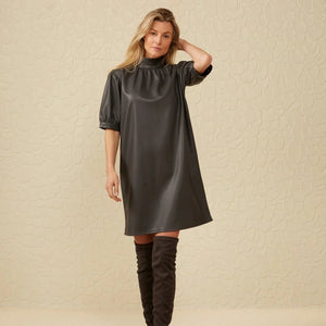 YAYA -  Faux Leather Dress ~ Pinstripe Grey
