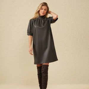 YAYA - Faux Leather Dress ~ Pinstripe Grey KBoutiquestyle YAYA - Faux Leather Dress ~ Pinstripe Grey KBoutiquestyle