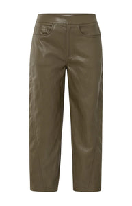 YAYA - Faux Leather Tappered Pants - Capers Brownish Green