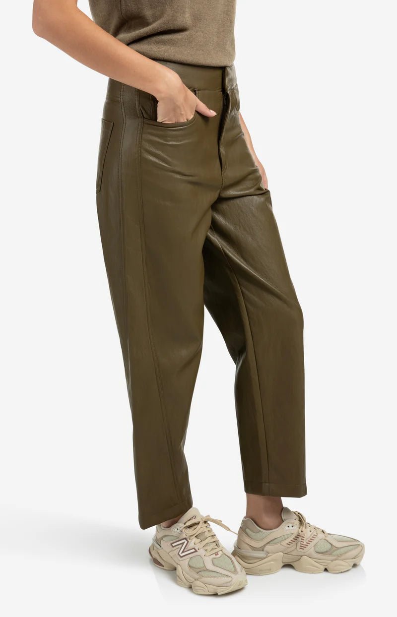 YAYA - Faux Leather Tappered Pants - Capers Brownish Green