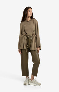 YAYA - Faux Leather Tappered Pants - Capers Brownish Green