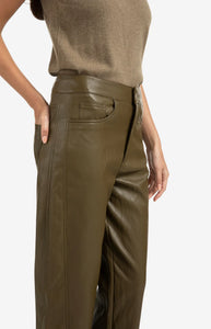 YAYA - Faux Leather Tappered Pants - Capers Brownish Green