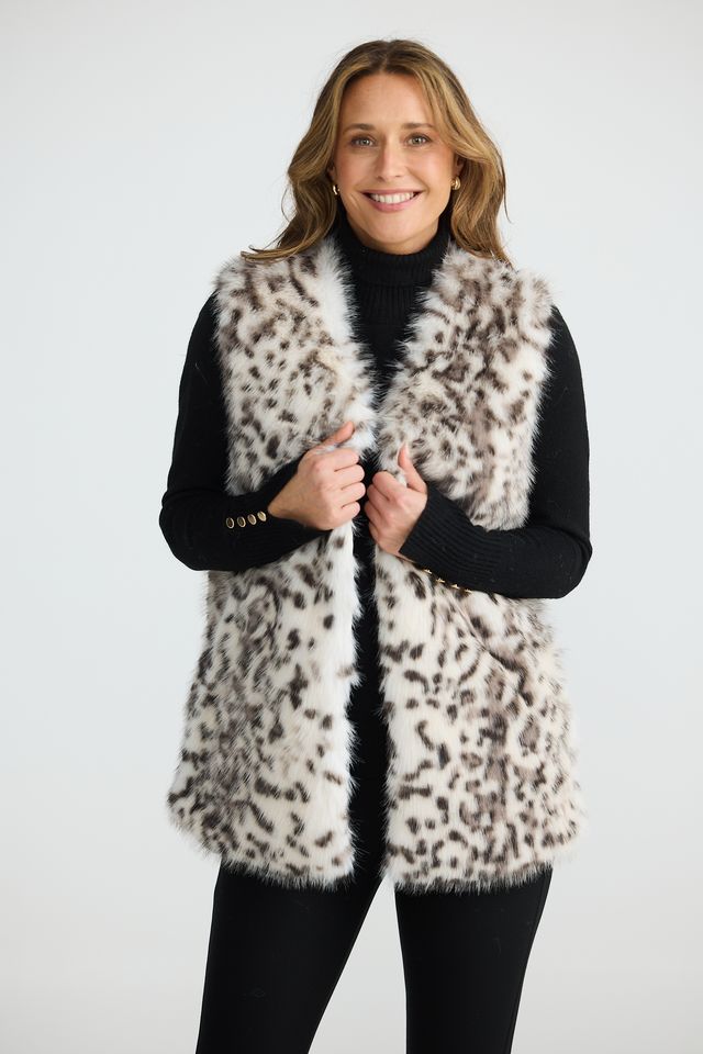 Brave & True - Aspen Fur Gilet - Grey Leopard