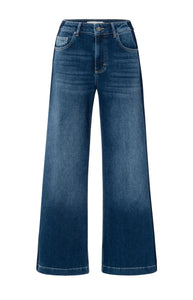 YAYA - High Waist Jeans with Side Tape - Dark Blue