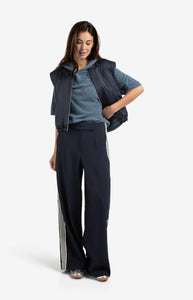 YAYA - High Waisted Pants with Side Stripe - Inkwell Blue