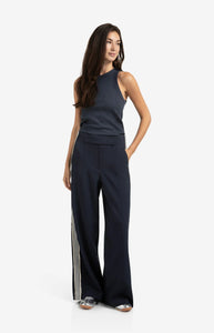 YAYA - High Waisted Pants with Side Stripe - Inkwell Blue