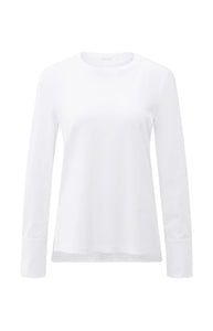 YAYA - Jersey Top with Woven Cuff - Pure White