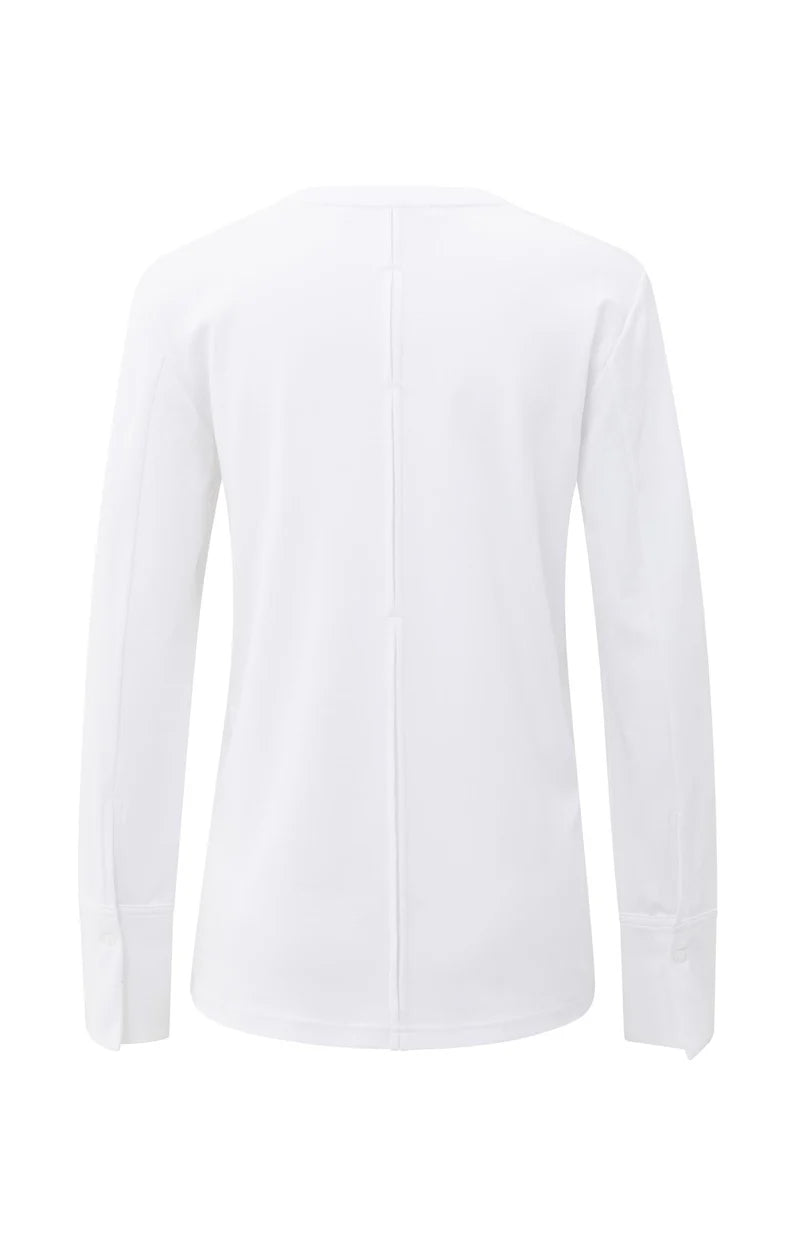 YAYA - Jersey Top with Woven Cuff - Pure White