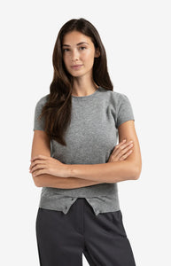 YAYA - Kitted Top with Double Hem - Medium Grey Melange