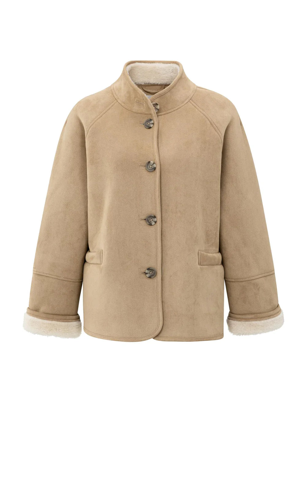 YAYA - Oversized Lammy Coat - Light Camel