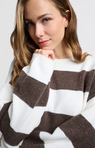 YAYA - Oversized Striped Sweater - Chocolate Brown Dessin