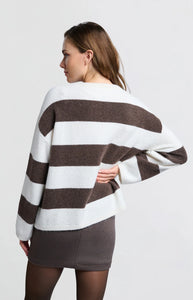 YAYA - Oversized Striped Sweater - Chocolate Brown Dessin